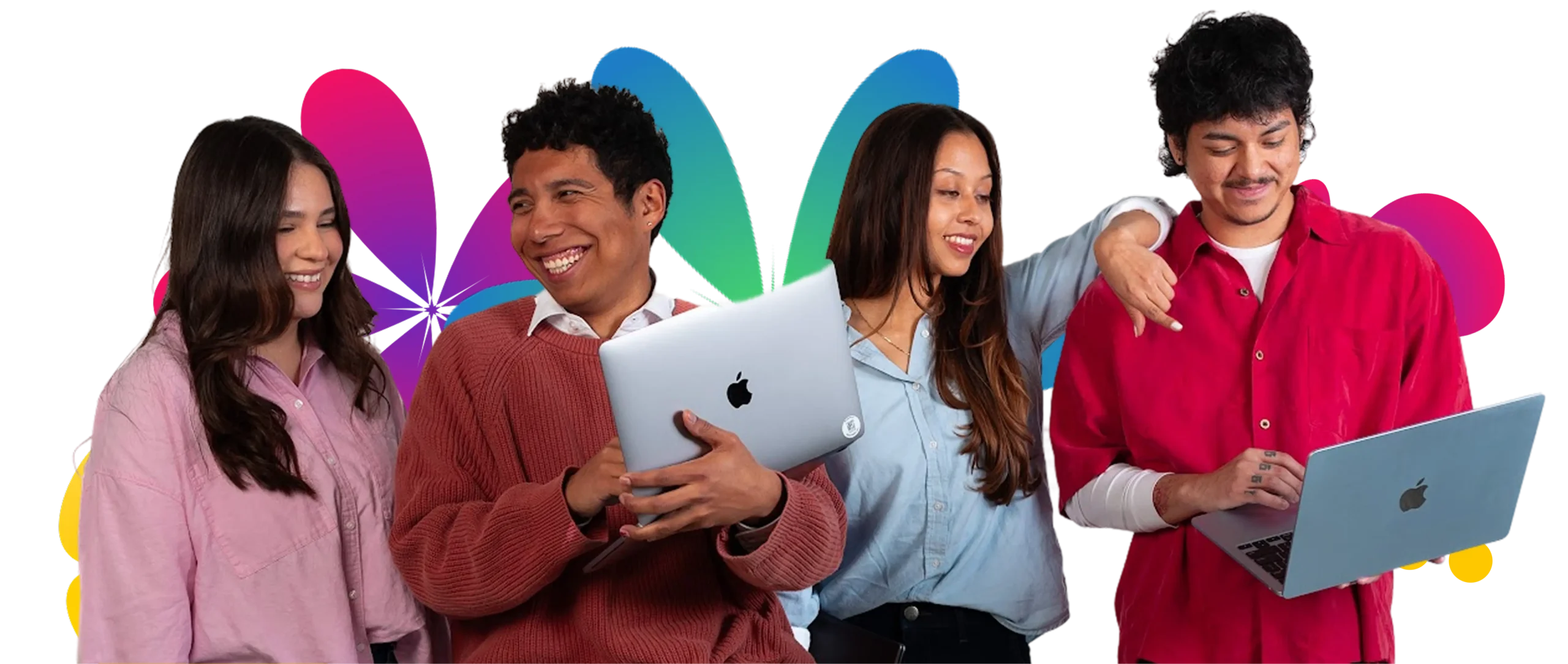 Digital NEST youth collaborate with laptops, building digital skills, confidence, and career readiness through teamwork.