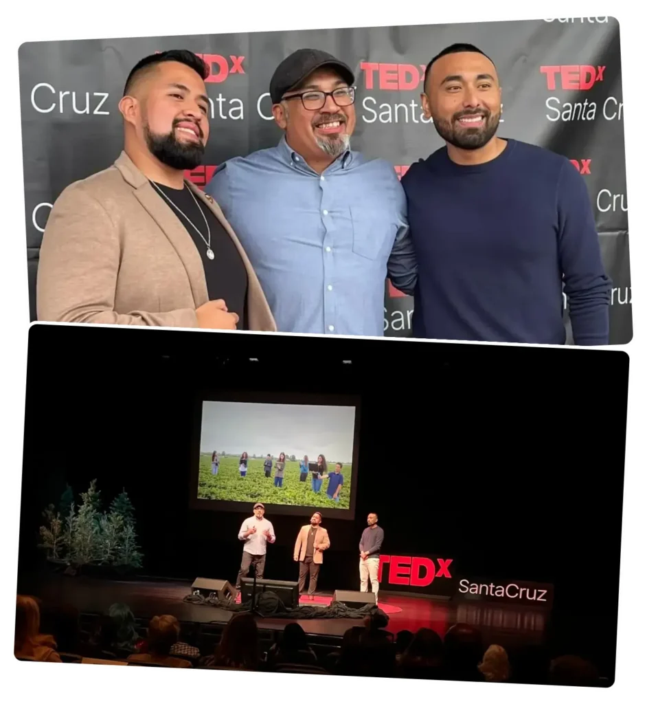 TEDx Santa Cruz Digital NEST speakers pose together and present on stage, highlighting community leadership and innovation.